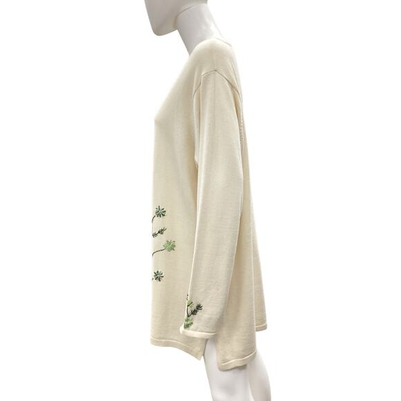 Storybook Knits Sweater Women SZ 2X Knit Embroidery Beads Fish Motif Ivory&Green - Picture 3 of 5